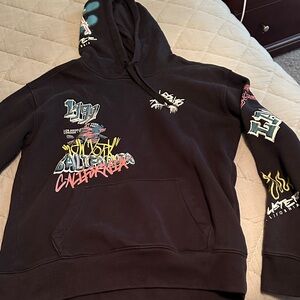 Black Graphic Hoodie with Colorful Prints